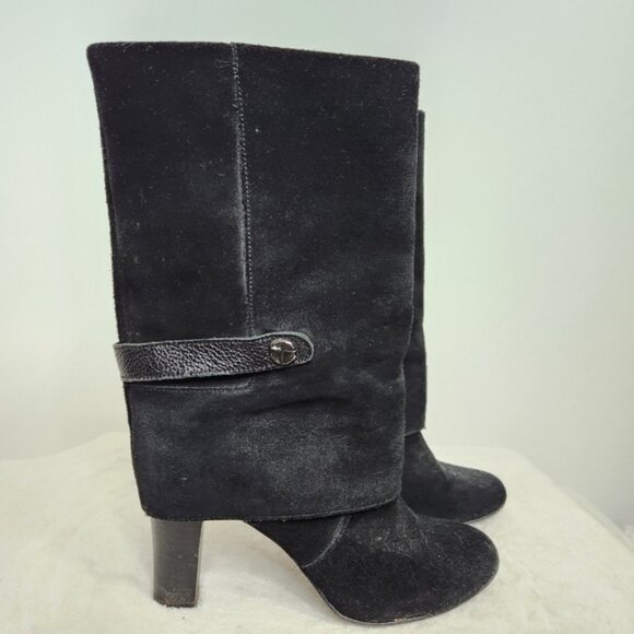 Tahari "Harper" Black Suede Leather Heeled Calf Height Boots Size 9 - Picture 3 of 11